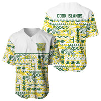 Cook Islands Island Floral Baseball Jersey White Traditional Kuki's Geometric Pattern LT9 - Polynesian Pride