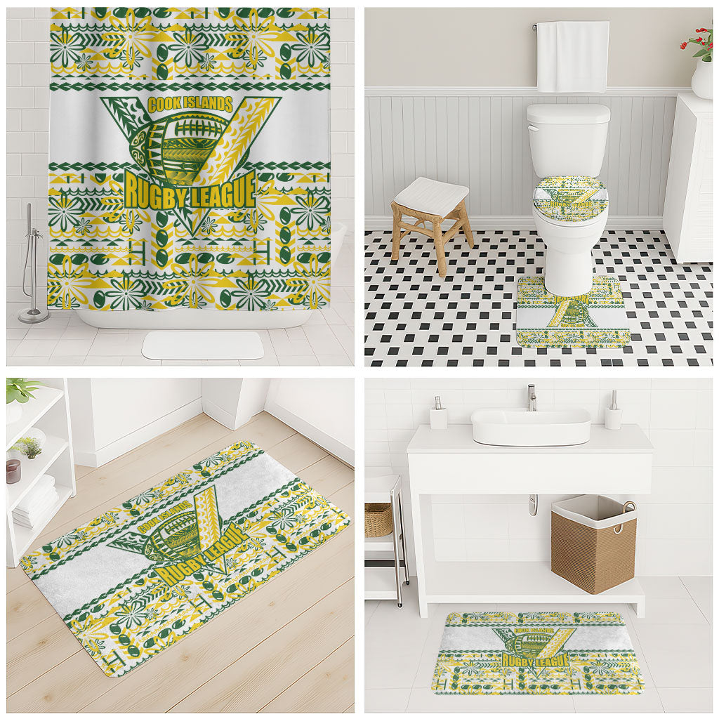 Cook Islands Island Floral Bathroom Set White Traditional Kuki's Geometric Pattern LT9 - Polynesian Pride