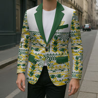 Cook Islands Island Floral Blazer White Traditional Kuki's Geometric Pattern LT9 - Polynesian Pride