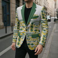 Cook Islands Island Floral Blazer White Traditional Kuki's Geometric Pattern LT9 - Polynesian Pride