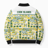 Cook Islands Island Floral Bomber Puffer Jacket White Traditional Kuki's Geometric Pattern LT9 - Polynesian Pride