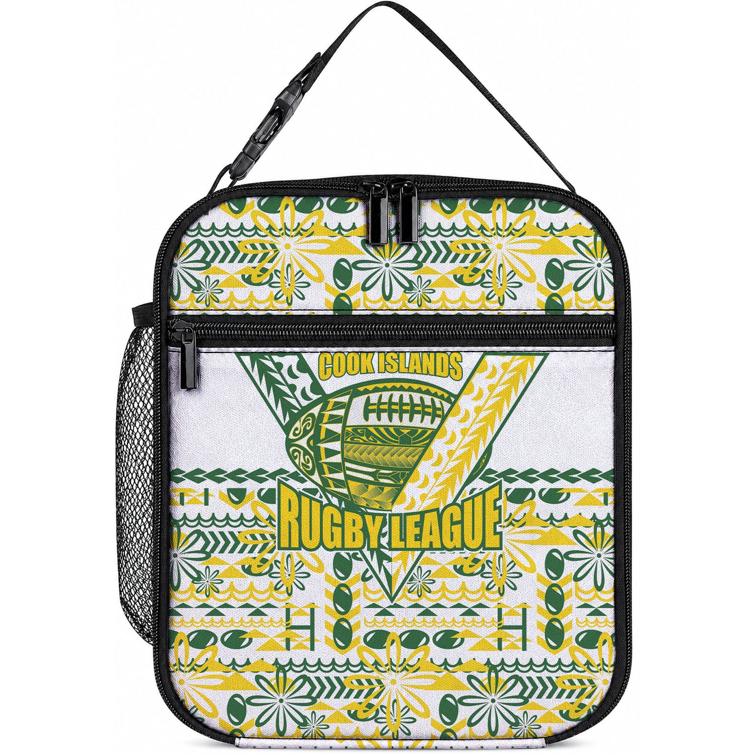 Cook Islands Island Floral Lunch Bag White Traditional Kuki's Geometric Pattern LT9 10.2 × 8.3 × 4.3 inch White - Polynesian Pride