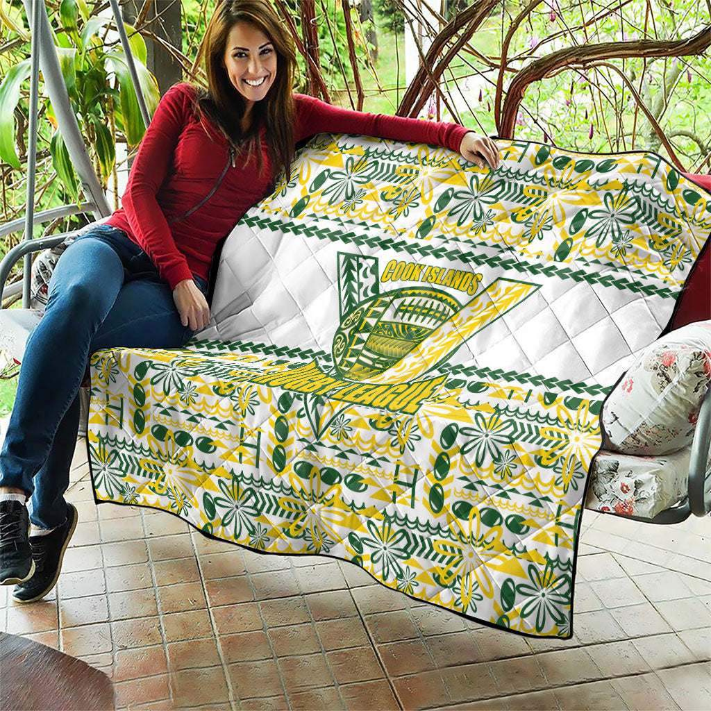 Cook Islands Island Floral Quilt White Traditional Kuki's Geometric Pattern LT9 - Polynesian Pride