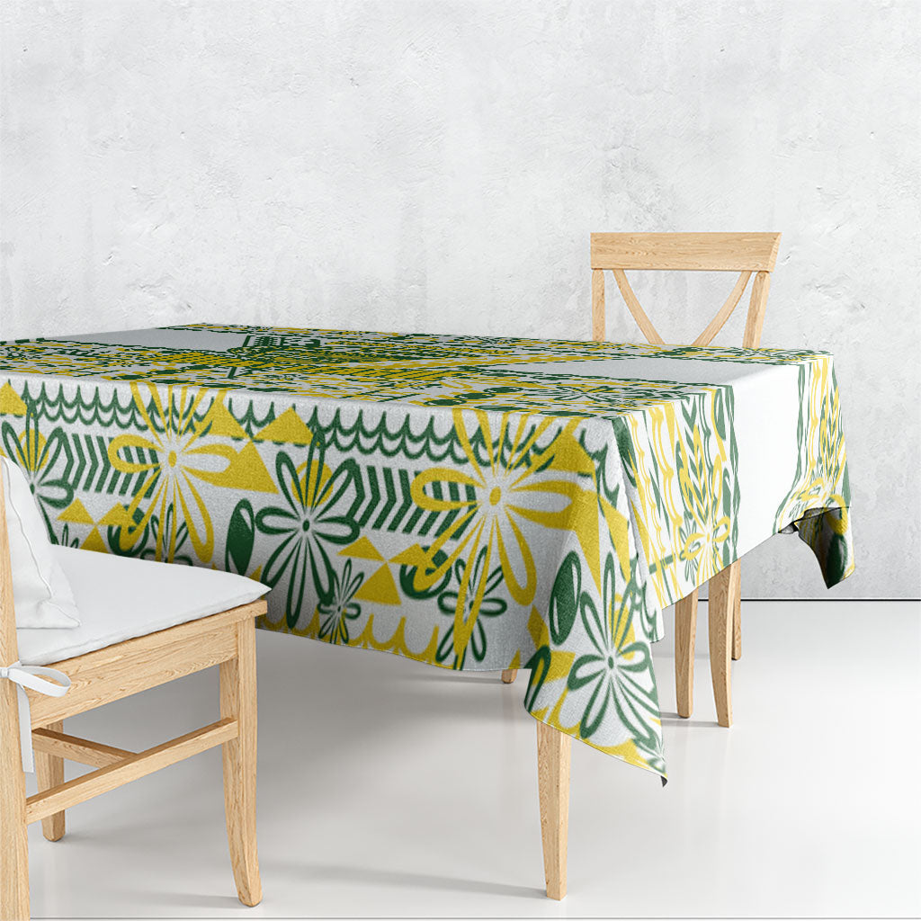 Cook Islands Island Floral Tablecloth White Traditional Kuki's Geometric Pattern LT9 - Polynesian Pride