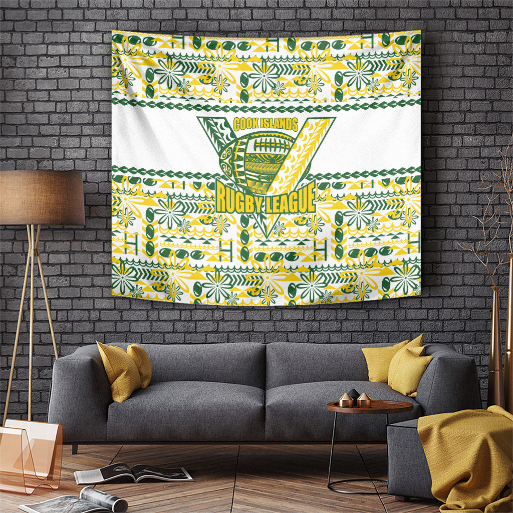 Cook Islands Island Floral Tapestry White Traditional Kuki's Geometric Pattern LT9 White - Polynesian Pride