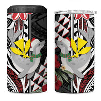 Hawaii Monk Seal Santa 4 in 1 Can Cooler Tumbler Hibiscus Kakau Pattern Mele Kalikimaka
