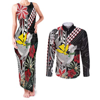 Hawaii Monk Seal Santa Couples Matching Tank Maxi Dress and Long Sleeve Button Shirt Hibiscus Kakau Pattern Mele Kalikimaka LT9 Black - Polynesian Pride