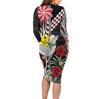 Hawaii Monk Seal Santa Family Matching Long Sleeve Bodycon Dress and Hawaiian Shirt Hibiscus Kakau Pattern Mele Kalikimaka