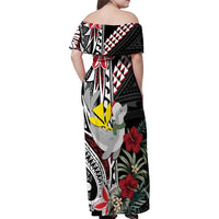 Hawaii Monk Seal Santa Family Matching Off Shoulder Maxi Dress and Hawaiian Shirt Hibiscus Kakau Pattern Mele Kalikimaka