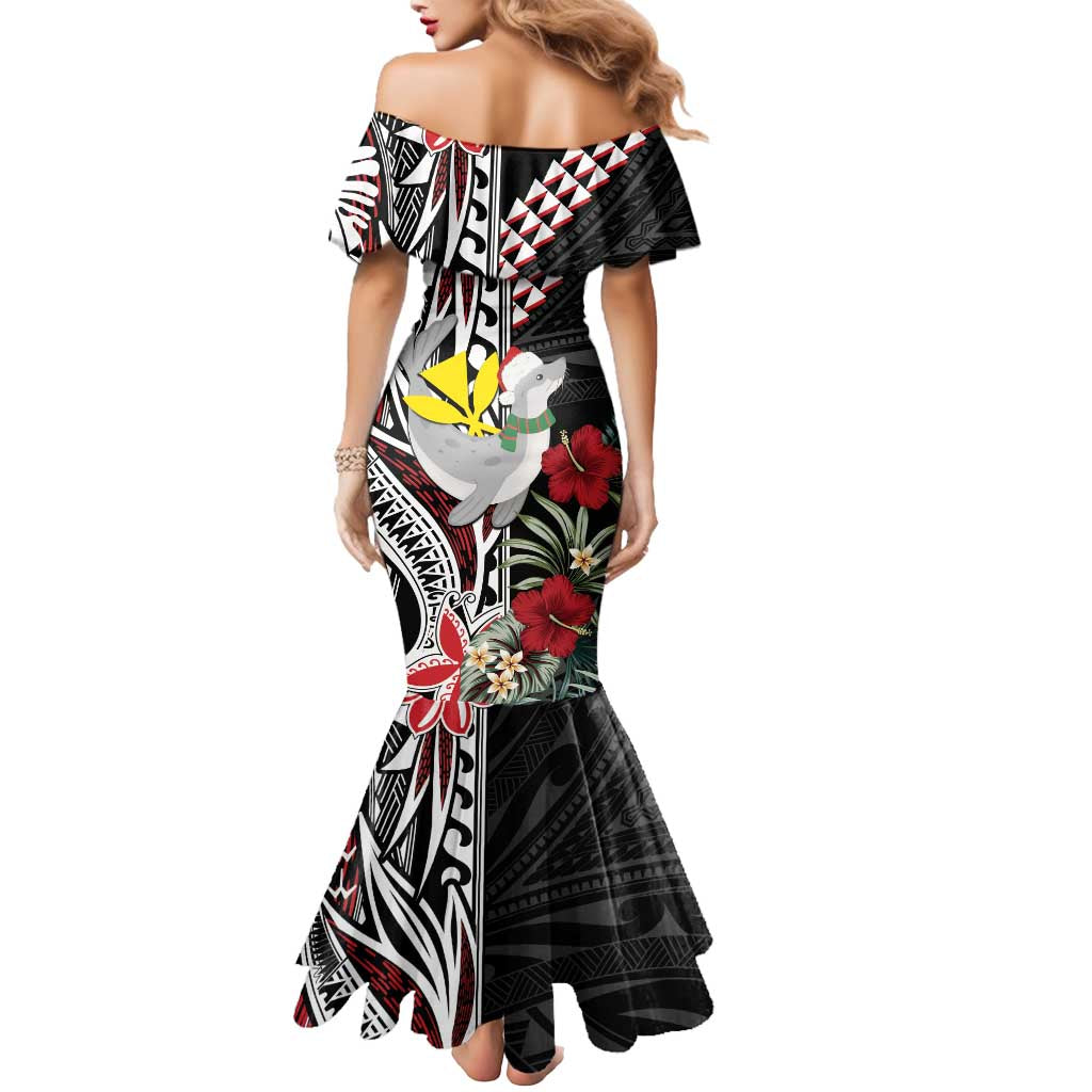 Hawaii Monk Seal Santa Mermaid Dress Hibiscus Kakau Pattern Mele Kalikimaka