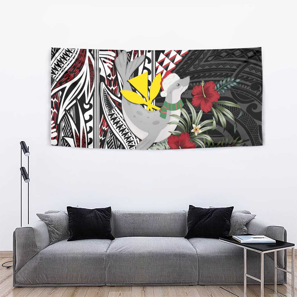 Hawaii Monk Seal Santa Tapestry Hibiscus Kakau Pattern Mele Kalikimaka LT9 - Polynesian Pride