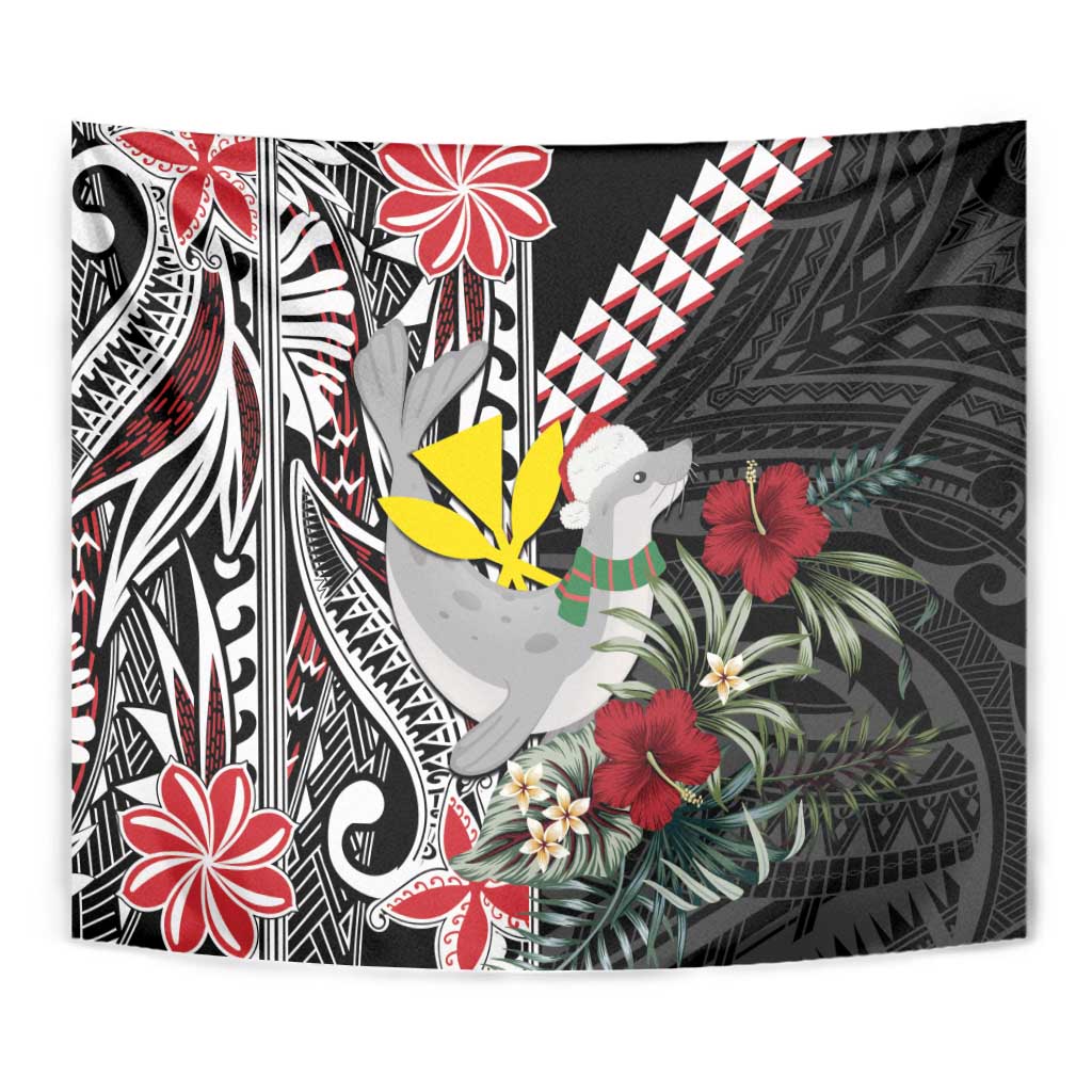 Hawaii Monk Seal Santa Tapestry Hibiscus Kakau Pattern Mele Kalikimaka LT9 - Polynesian Pride