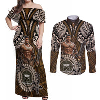 Samoa Warrior Couples Matching Off Shoulder Maxi Dress and Long Sleeve Button Shirt The Mighty Samoan Warrior Spirit