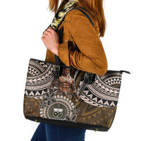 Samoa Warrior Leather Tote Bag The Mighty Samoan Warrior Spirit LT9 Black - Polynesian Pride