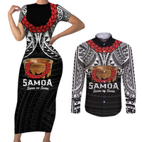 Samoan Tanoa Kava Bowl Ula Fala Couples Matching Short Sleeve Bodycon Dress and Long Sleeve Button Shirt Polynesian Tribal Vibe