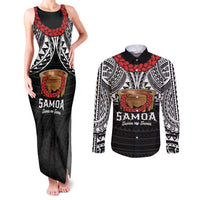 Samoan Tanoa Kava Bowl Ula Fala Couples Matching Tank Maxi Dress and Long Sleeve Button Shirt Polynesian Tribal Vibe