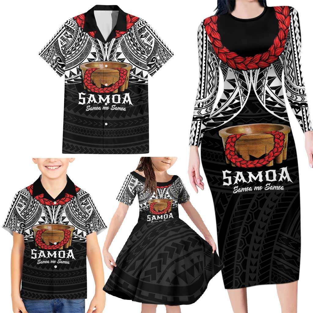 Samoan Tanoa Kava Bowl Ula Fala Family Matching Long Sleeve Bodycon Dress and Hawaiian Shirt Polynesian Tribal Vibe