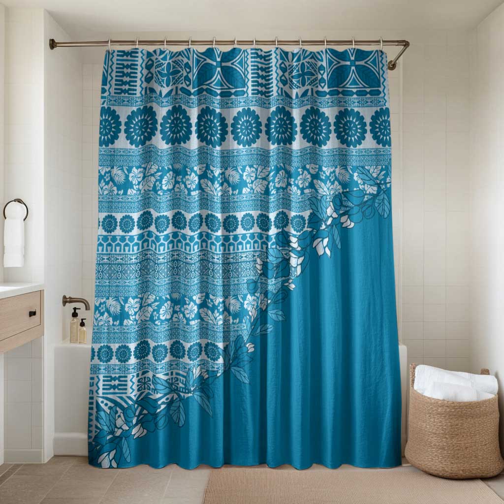 Fiji Marau na Kerisimasi Bathroom Set Aqua Tagimoucia Tapa Masi Tribal LT9 Shower Curtain Only Aqua - Polynesian Pride