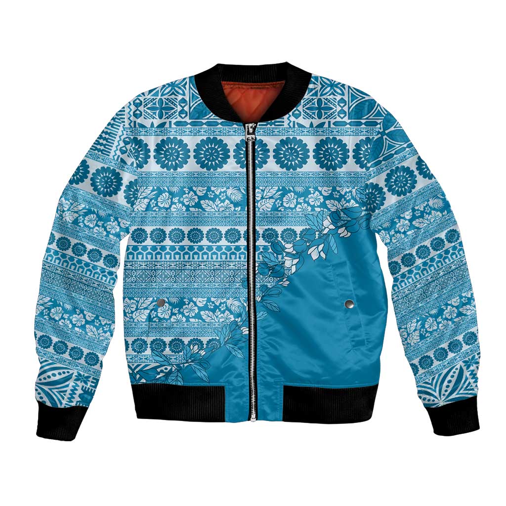 Fiji Marau na Kerisimasi Bomber Jacket Aqua Tagimoucia Tapa Masi Tribal - Polynesian Pride