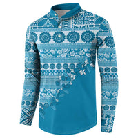 Fiji Marau na Kerisimasi Button Sweatshirt Aqua Tagimoucia Tapa Masi Tribal - Polynesian Pride