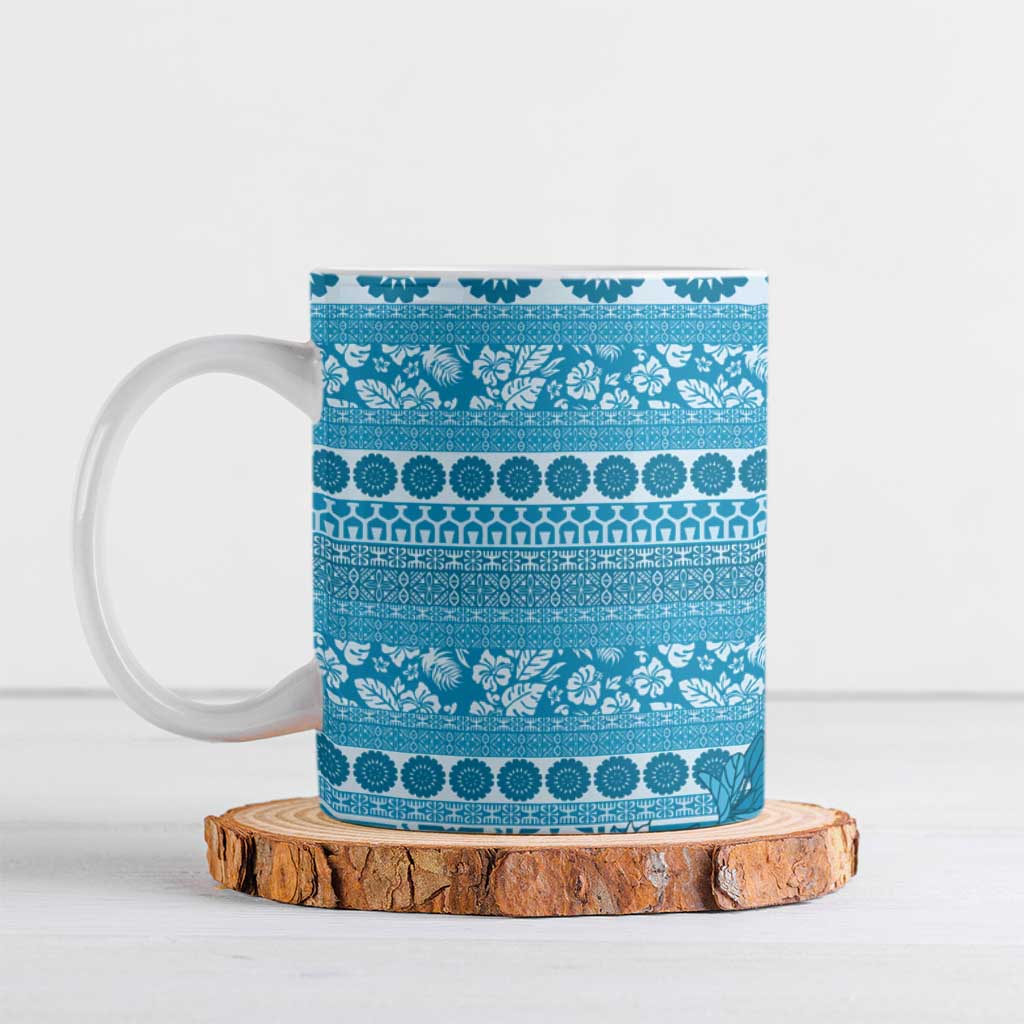 Fiji Marau na Kerisimasi Ceramic Mug Aqua Tagimoucia Tapa Masi Tribal LT9 Aqua - Polynesian Pride