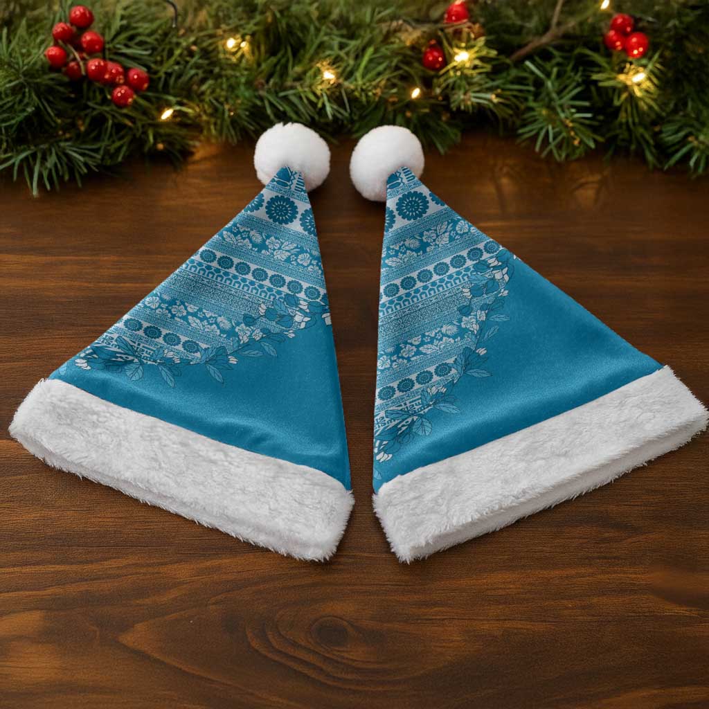 Fiji Marau na Kerisimasi Christmas Santa Hat Aqua Tagimoucia Tapa Masi Tribal - Polynesian Pride