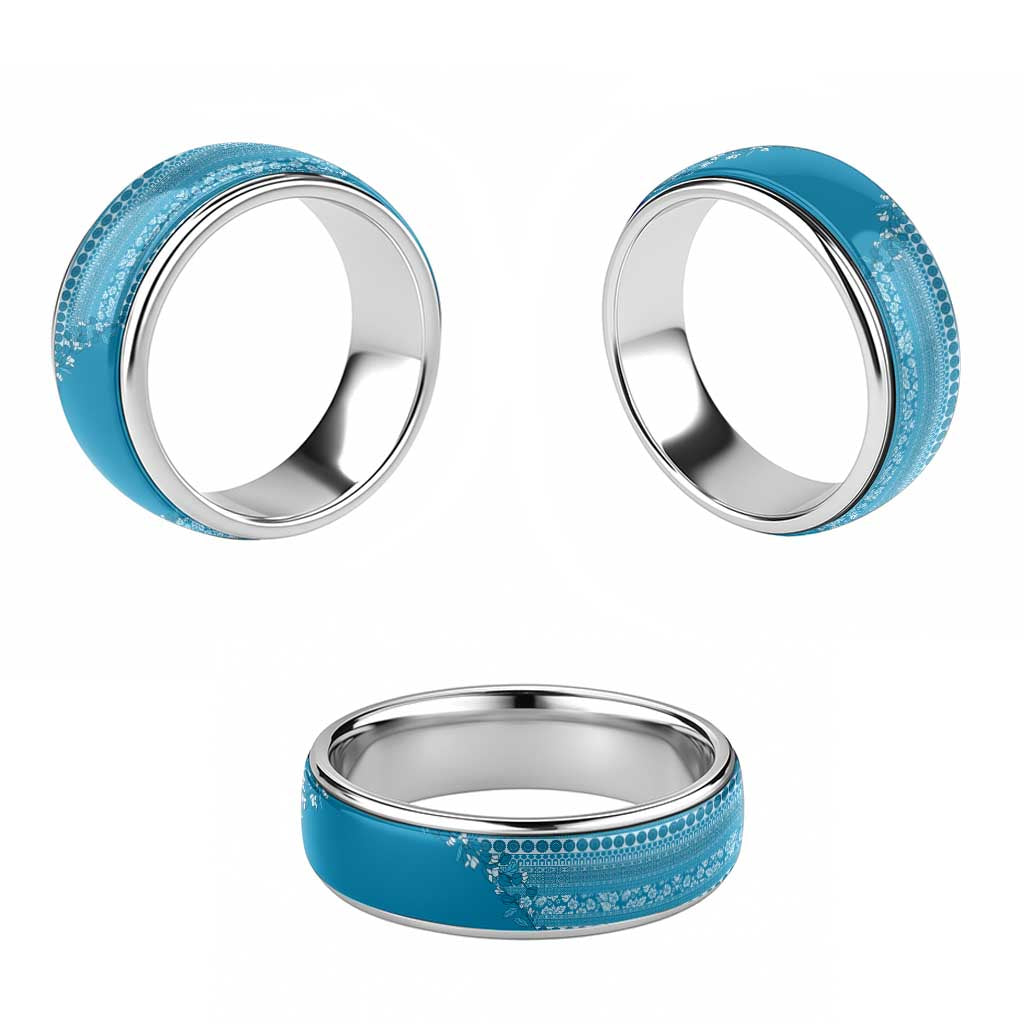 Fiji Marau na Kerisimasi Classic Ring Aqua Tagimoucia Tapa Masi Tribal - Polynesian Pride