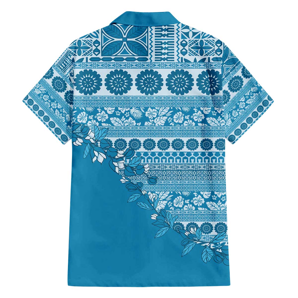 Fiji Marau na Kerisimasi Family Matching Off The Shoulder Long Sleeve Dress and Hawaiian Shirt Aqua Tagimoucia Tapa Masi Tribal - Polynesian Pride