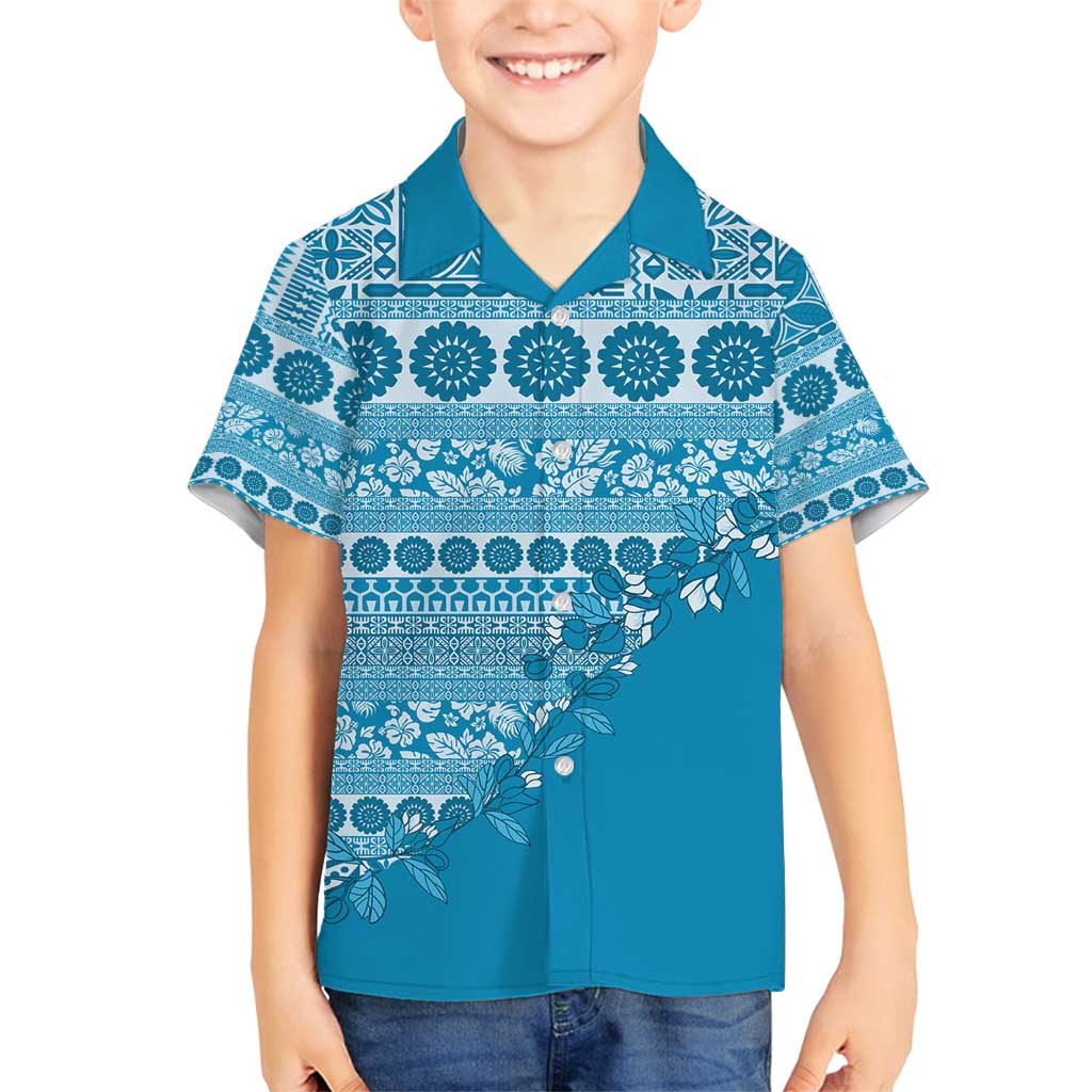 Fiji Marau na Kerisimasi Family Matching Off Shoulder Maxi Dress and Hawaiian Shirt Aqua Tagimoucia Tapa Masi Tribal - Polynesian Pride