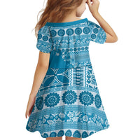 Fiji Marau na Kerisimasi Family Matching Off Shoulder Short Dress and Hawaiian Shirt Aqua Tagimoucia Tapa Masi Tribal - Polynesian Pride