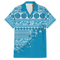 Fiji Marau na Kerisimasi Family Matching Off Shoulder Short Dress and Hawaiian Shirt Aqua Tagimoucia Tapa Masi Tribal - Polynesian Pride
