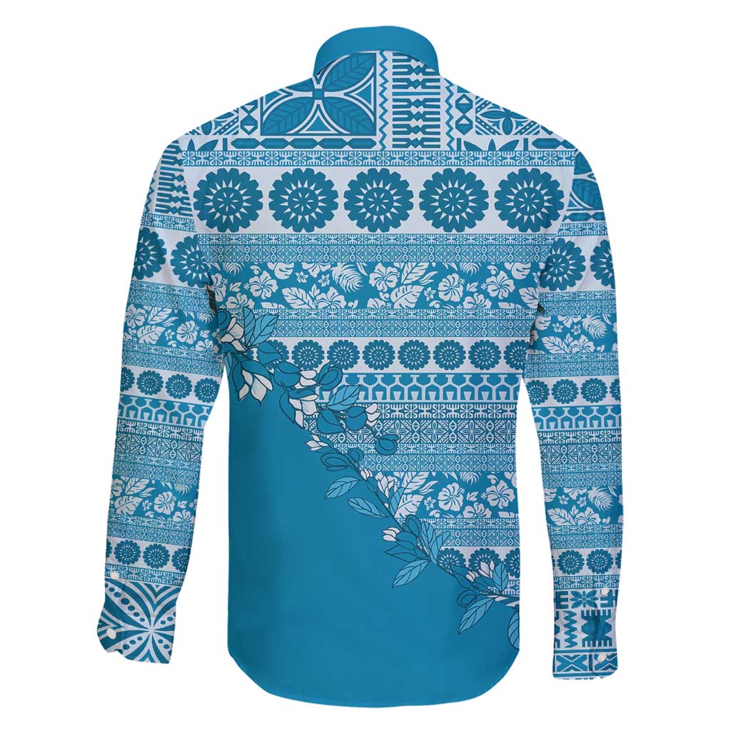 Fiji Marau na Kerisimasi Family Matching Off Shoulder Short Dress and Hawaiian Shirt Aqua Tagimoucia Tapa Masi Tribal - Polynesian Pride