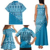 Fiji Marau na Kerisimasi Family Matching Tank Maxi Dress and Hawaiian Shirt Aqua Tagimoucia Tapa Masi Tribal - Polynesian Pride