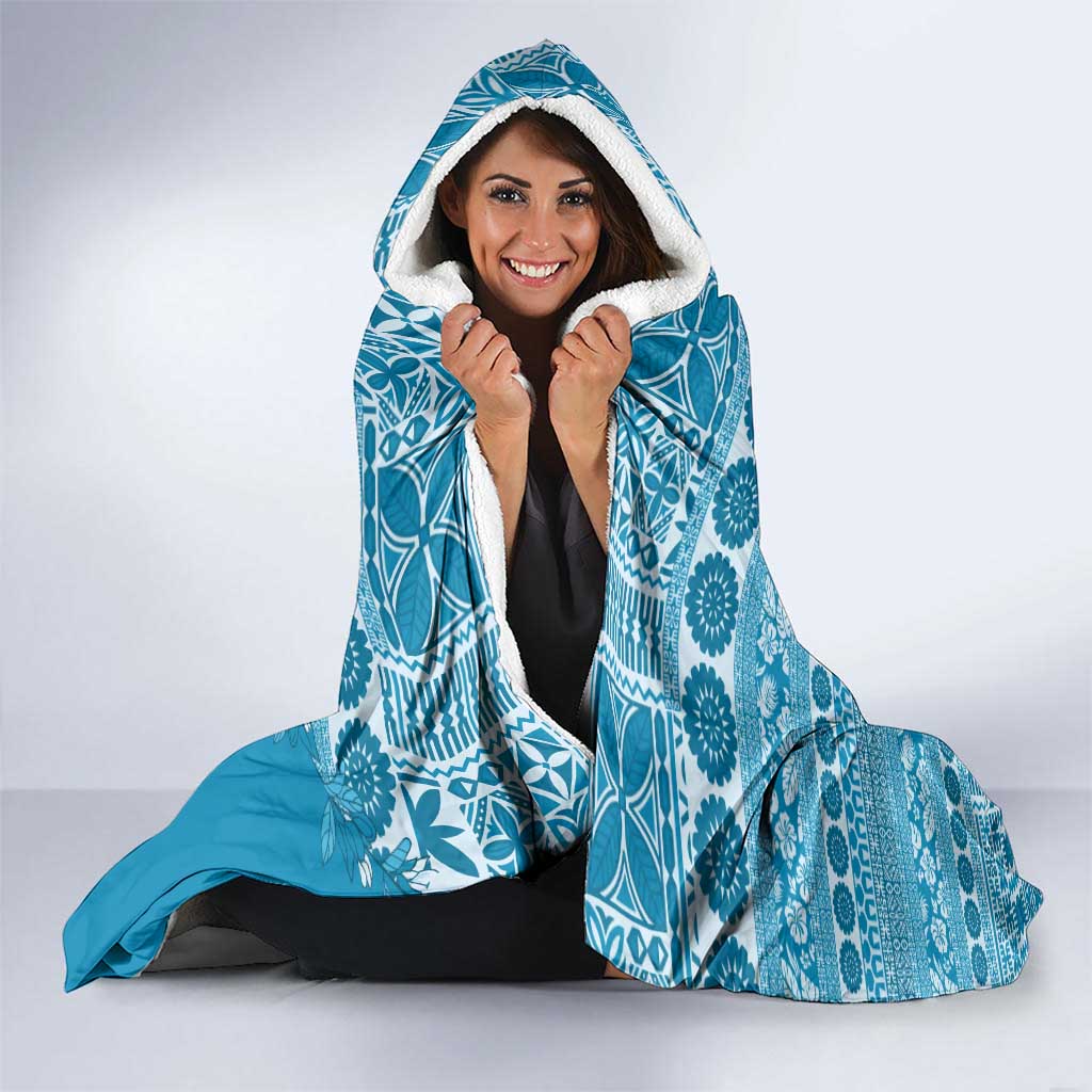 Fiji Marau na Kerisimasi Hooded Blanket Aqua Tagimoucia Tapa Masi Tribal - Polynesian Pride