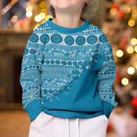 Fiji Marau na Kerisimasi Kid Ugly Christmas Sweater Aqua Tagimoucia Tapa Masi Tribal - Polynesian Pride