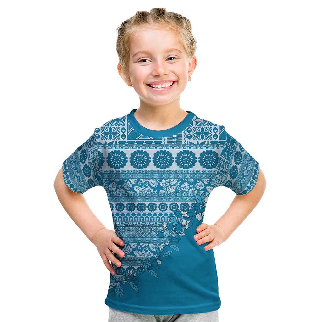 Fiji Marau na Kerisimasi Kid T Shirt Aqua Tagimoucia Tapa Masi Tribal - Polynesian Pride