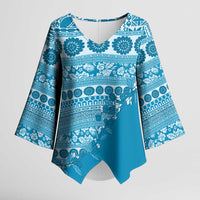 Fiji Marau na Kerisimasi Kimono Sleeve Blouse Aqua Tagimoucia Tapa Masi Tribal LT9 Female Aqua - Polynesian Pride