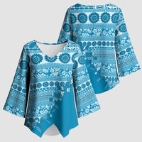 Fiji Marau na Kerisimasi Kimono Sleeve Blouse Aqua Tagimoucia Tapa Masi Tribal LT9 - Polynesian Pride
