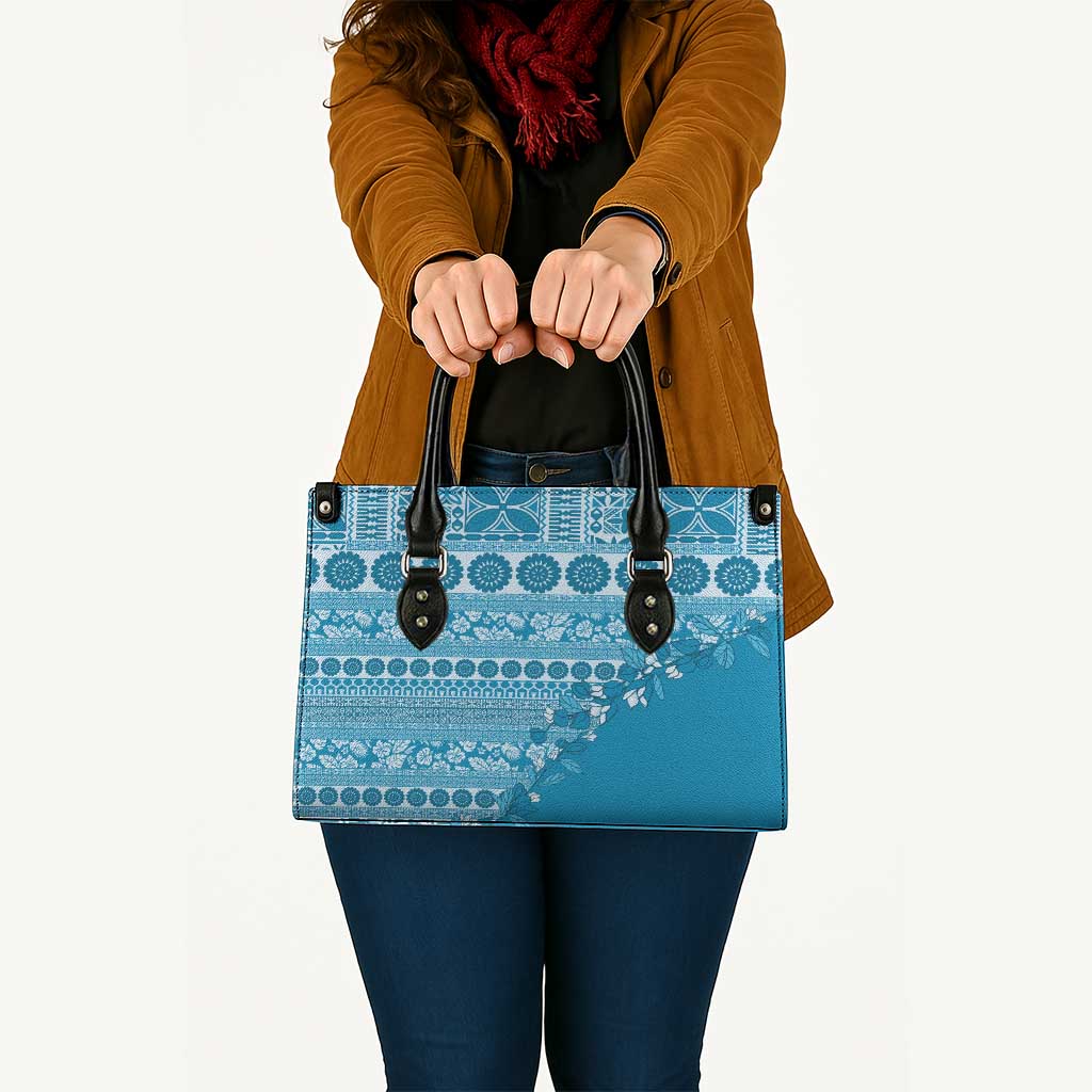 Fiji Marau na Kerisimasi Leather Bag Aqua Tagimoucia Tapa Masi Tribal LT9 - Polynesian Pride
