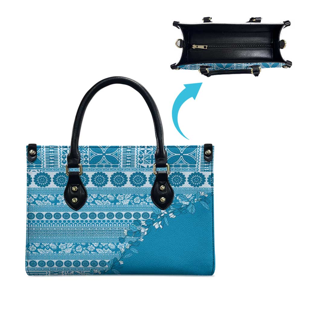Fiji Marau na Kerisimasi Leather Bag Aqua Tagimoucia Tapa Masi Tribal LT9 - Polynesian Pride