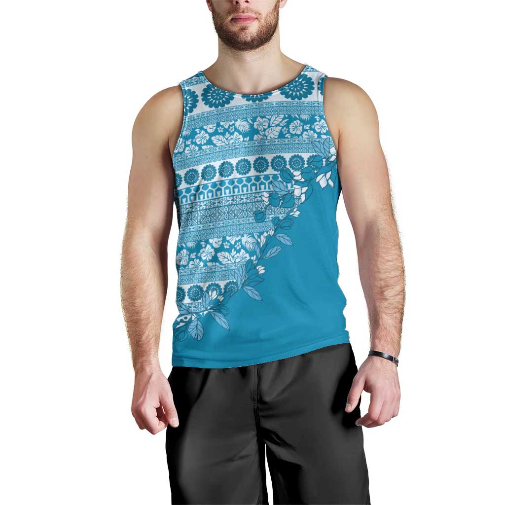 Fiji Marau na Kerisimasi Men Tank Top Aqua Tagimoucia Tapa Masi Tribal - Polynesian Pride