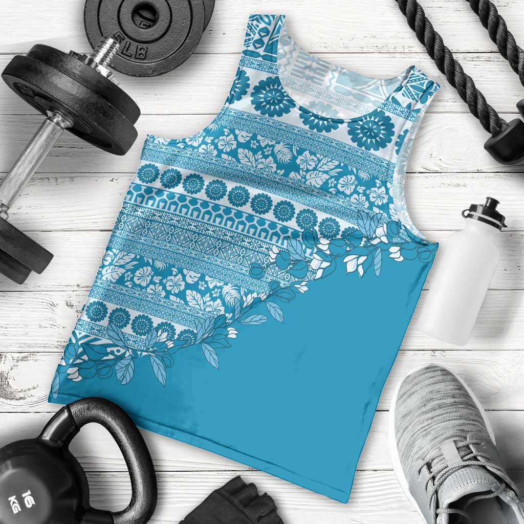 Fiji Marau na Kerisimasi Men Tank Top Aqua Tagimoucia Tapa Masi Tribal - Polynesian Pride