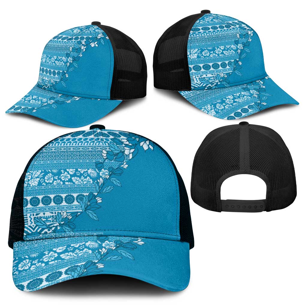 Fiji Marau na Kerisimasi Mesh Trucker Cap Aqua Tagimoucia Tapa Masi Tribal - Polynesian Pride