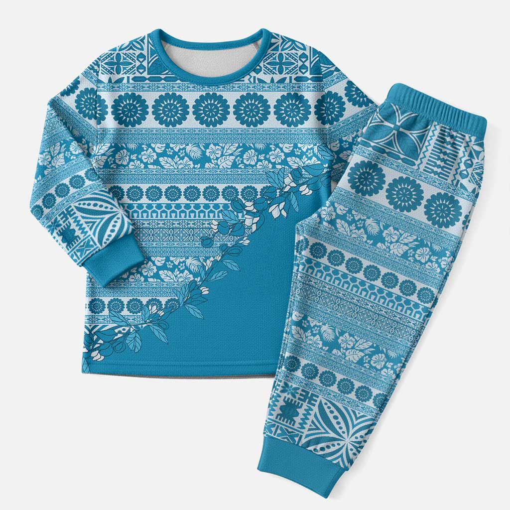 Fiji Marau na Kerisimasi Christmas Pajama Set Aqua Tagimoucia Tapa Masi Tribal - Polynesian Pride