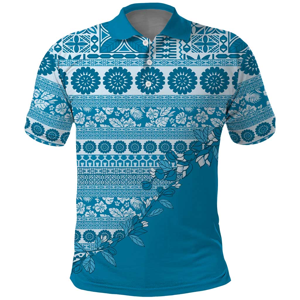 Fiji Marau na Kerisimasi Polo Shirt Aqua Tagimoucia Tapa Masi Tribal - Polynesian Pride