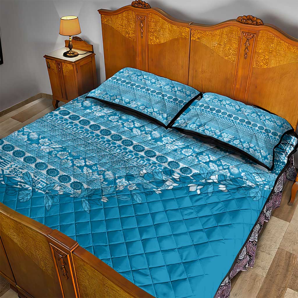 Fiji Marau na Kerisimasi Quilt Bed Set Aqua Tagimoucia Tapa Masi Tribal - Polynesian Pride