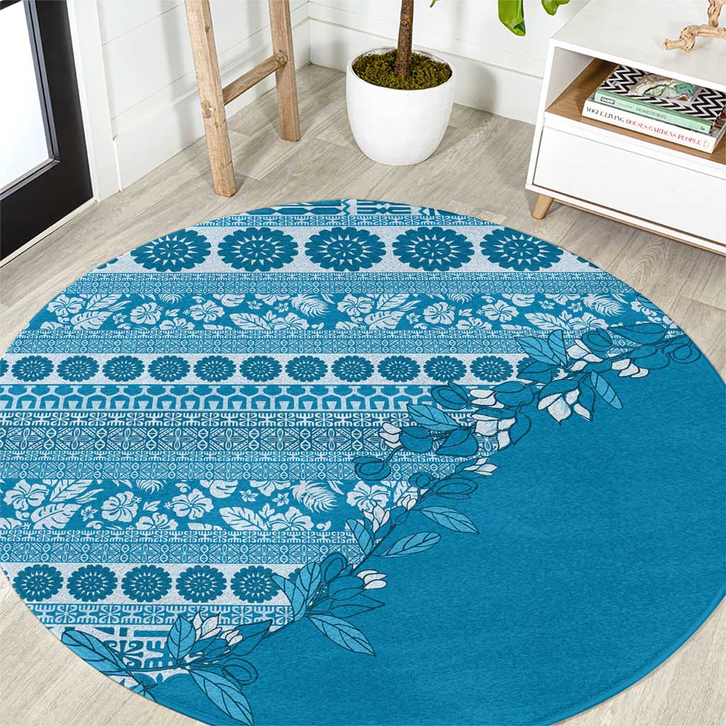 Fiji Marau na Kerisimasi Round Carpet Aqua Tagimoucia Tapa Masi Tribal - Polynesian Pride