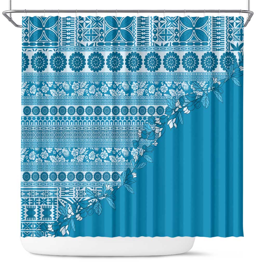 Fiji Marau na Kerisimasi Shower Curtain Aqua Tagimoucia Tapa Masi Tribal - Polynesian Pride