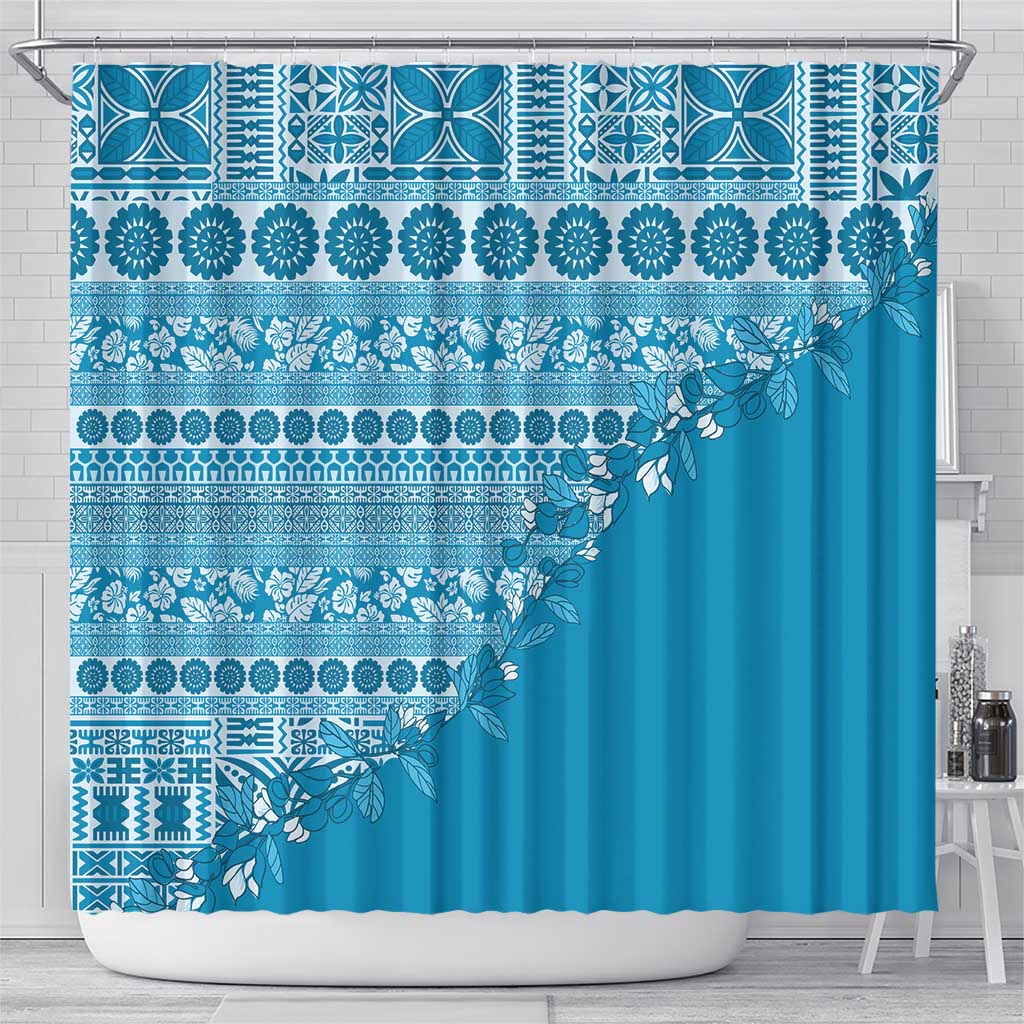 Fiji Marau na Kerisimasi Shower Curtain Aqua Tagimoucia Tapa Masi Tribal - Polynesian Pride