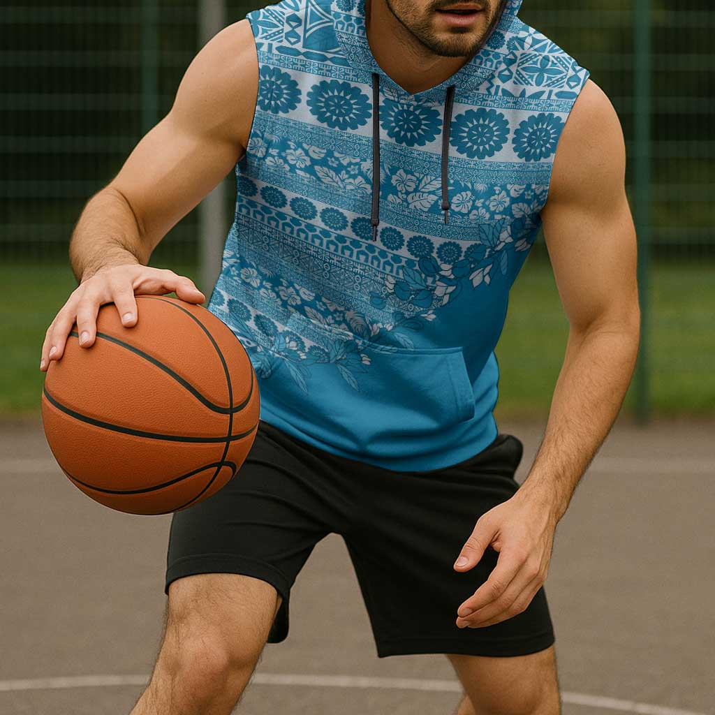 Fiji Marau na Kerisimasi Sleeveless Hoodie Aqua Tagimoucia Tapa Masi Tribal - Polynesian Pride